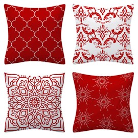 Set of 4 Luxton Red Cushion Covers Home Decor Square Cushion Covers 45x45cm for Sofa Couch Living Bed Decoration (Red)