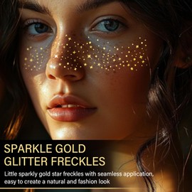 50 Pcs Gold Glitter Freckles Face Tattoo, DIY Glitter Freckles Makeup Patches, Waterproof Sparkle Freckles, Long-lasting 48h Gold Freckles Temporary Face Tattoos for Women (Gold)