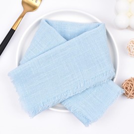 Joanlody Sky Blue 6 Pack Handmade Cloth Napkins Cotton Linen Easter Spring Napkins with Fringe Rustic Bulk Dinner Napkins for Wedding Party Baby Shower Table Decor