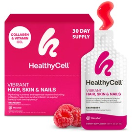 Healthycell Vibrant Hair Skin & Nails Daily Liquid Supplement - Beauty Supplements with Hydrating Nutrients & Essential Vitamins - Collagen, Biotin & Hyaluronic Acid - 30 Gel Packs
