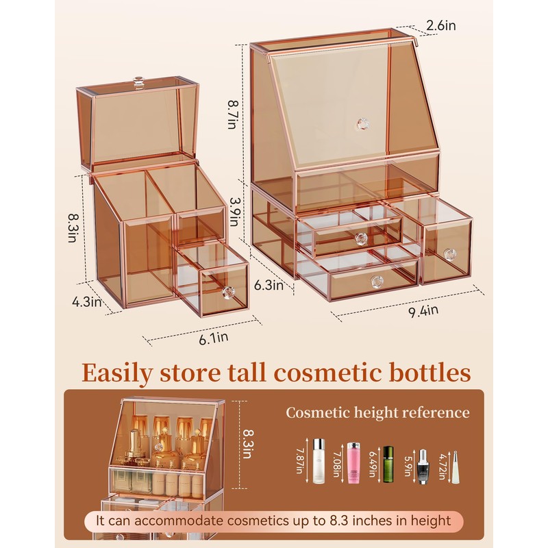 Youdepot Glass Makeup Storage for Vanity and Bathroom Countertop –