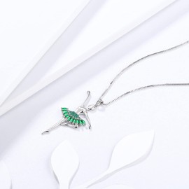 Aurora Tears Ballerina Green Tiny Dancer Necklace Ballerina Ballet Recital Gifts 925 Sterling Silver May Birthstone Dancer Dance Pendant Jewelry for Sister Mom Friends DP0324G