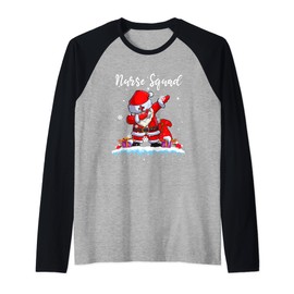 Christmas Scrub Tops Women Dabbing Santa Scrubs Nurse Squad Raglan, black