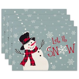 Ohok Christmas Placemats, Washable, Set of 4, Polyester Linen Place Mats, 30 x 45 cm, Christmas Table Coasters, Place Mats for Kitchen, Dining Table, Hotel, Christmas Table Decoration (Snowman Grey)