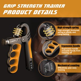 Takzop Grip Strength Trainer, Adjustable Forearm Resistance from 11 lbs to 220 lbs, Ergonomic Finger Trainer with Digital Counter (yellow)
