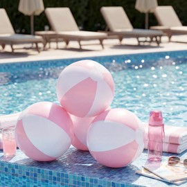 MiniInflat 4 Pcs 16 Inch Pastel Inflatable Beach Balls Bulk Large Macaron Pink Inflatable Decorated Ball Party Ornaments for Kids Summer Swimming Pool Party Birthday Favors Toys