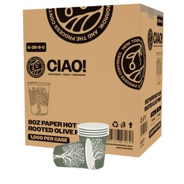 CIAO! 8oz Paper Hot Cup, Rooted Olive Print, (Case of 1,000)