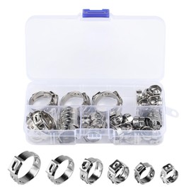60 Pcs Hose Clips, Jubilee Clips Assorted Adjustable 6.8-25.6mm, 304 Stainless Steel Hose Clamps Set, Single Ear Stepless Hose Clamps, Worm Drive Hose Pipe Clips Clamps for Tube Water Pipe Pool Hose