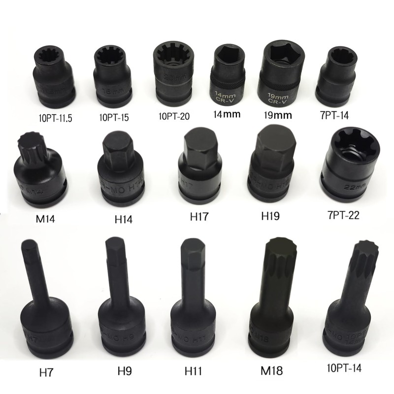 JEUCLEL 16PCS Universal Master Brake Caliper Socket Set, 1/2" Square
