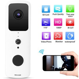 facealink Wireless Doorbell Camera, WiFi Video Doorbell Camera with Chime/Voice Changer/2-Way Audio/PIR Motion Detection/IP54/Battery Powered/Compatible with Alexa&Google Home