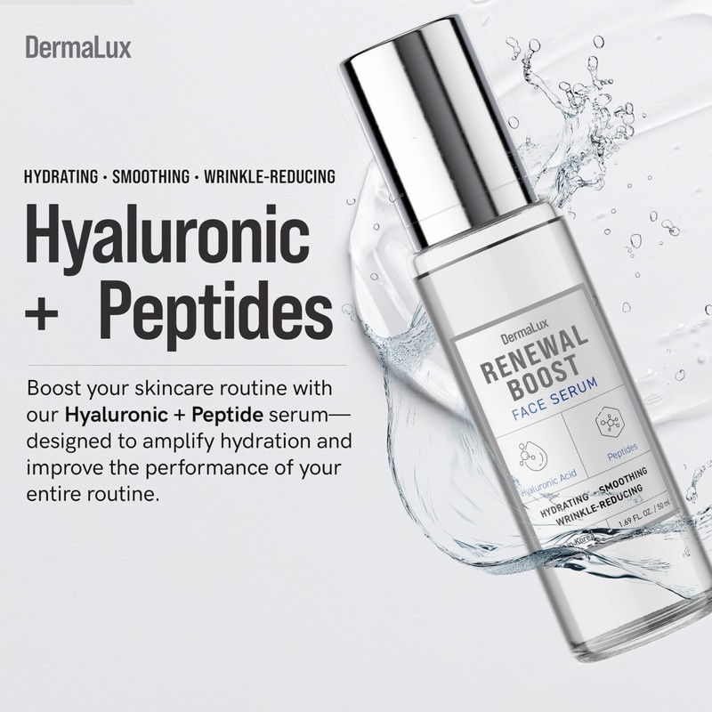 DermaLux Hyaluronic Acid & Peptides Face Serum - Dermatologist Tested,