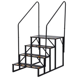 RV Steps with Handrail, 4-Step Heavy Duty Stable Universal Stair,Mobile Home Stairs Outdoor RV Step Ladder for Travel Trailer Pool Hot Tub Trampoline