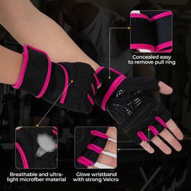 Workout Gloves for Women Gym Weight Lifting Padded Gloves with Wrist Wrap Support, Full Palm Protection & Silicone Grip, Cross Training Pink
