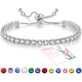 Suyi Tennis Bracelet Birthstone Cubic Zirconia Bracelet Silver Silder Bracelet Birthday Jewellery April Birthstone Bracelet