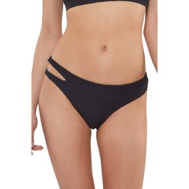 Jessica Simpson Traje de baño de Bikini de Primavera sólido para Mujer, Mezcla y combina estándar (Parte Superior e Inferior), Estilo Hipster con Corte Negro, Talla L, Negro Cut out Hipster, L