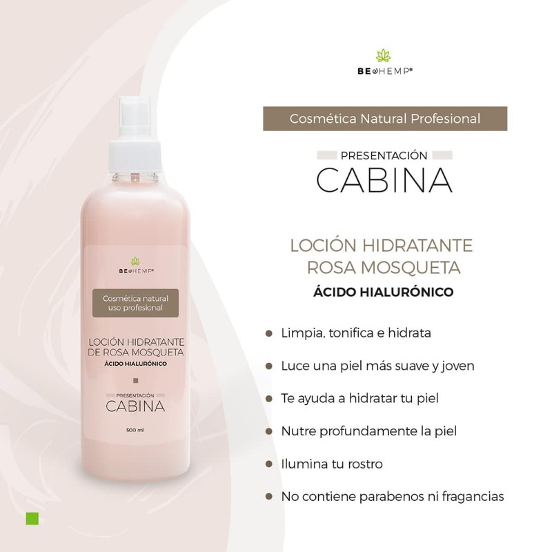 Loción facial hidratante rosa mosqueta y ácido hialurónico 500 ml
