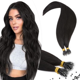 TESS Nano Ring Hair Extensions Real Human Hair Nano Beads Tip Included #1B Natural Black - Cold Fusion 50 Strands 35g - 20 Inch