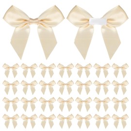 30PCS Mini Satin Ribbon Bows 2 inch Champagne Mini Bows for Crafts Self Adhesive Bow for Gift Wrapping Pretied Bow with Double-Sided Tape for Birthday Party Wedding Decor Crafts Gift Bakery Candy Bags