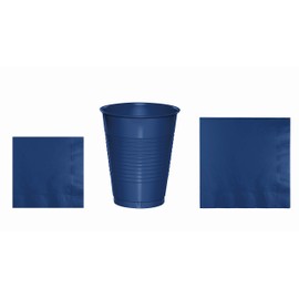 Baxters Party Bundles Bulk, Navy Blue, 40 Count 16 Ounce Plastic Cups, 50 Count Beverage Cocktail Paper Napkins, 50 Count Luncheon Paper Napkins, Pack Contains 140 Pieces Made in the USA
