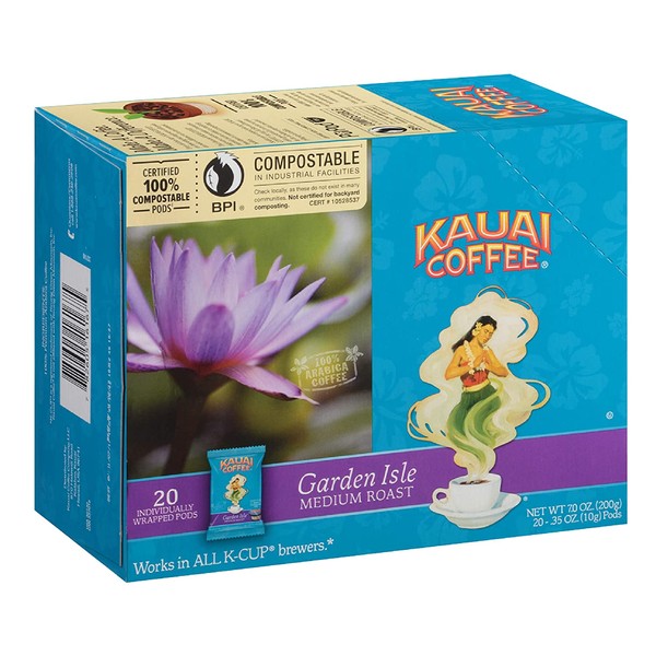 Kauai Coffee Single-Serve Pods, Garden Isle Medium Roast – 100% Arabica Coffee from Hawaii’s Largest Coffee Grower, Compatible with Keurig K-Cup Brewers - 20 Count