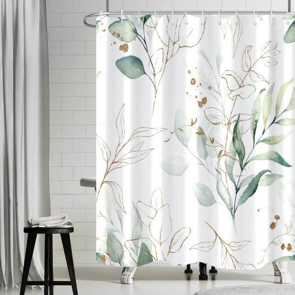 Uiiooazy Eucalyptus Shower Curtain, Green Leaves Plants, Textile Shower Curtains,