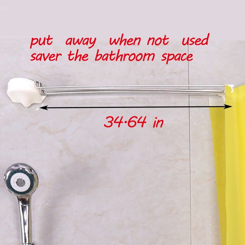 BAOYOUNI Foldable Wall Mounted Shower Curtain Rod Space Saver Stainless