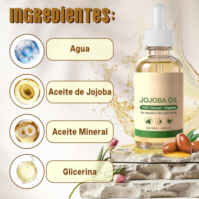 2PCS Aceite de Jojoba Orgánico 50 ml para Cara, Cabello,