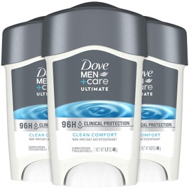 Dove Men+Care Deodorant, 96H Clinical Protection Antiperspirant, Clean Comfort 3-Pack – Prescription Strength Wetness Protection with ¼ Moisturizers, 1.7 Oz Ea