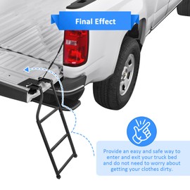Wsays Universal Trucks Tailgate Ladder，Ladder Foldable & Height Adjustable for Truck Bed Easy Install Durable Steel Omni-Directional Ladder Rack Capacity 300 lbs