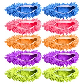 10 PCS 5 Pairs Duster Mop Slippers Shoes Cover, Multi Function Chenille Fibre Washable Dust Mop Slippers Floor Cleaning Shoes for Bathroom, Office, Kitchen, House Polishing Cleaning