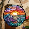 DASTOLL Stained Glass Window Hanging, Clouds and Sea Waves Suncatcher