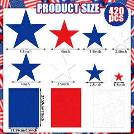 BAISDY 420pcs Patriotic Stars Cutouts 4th of July Cardboard Stars Cutouts Red White and Blue Decorations for Patriotic Theme Party Decor, Assorted Sizes