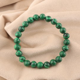 Anagha Jewels Natural Malachite Gemstone Handmade 8mm Round Beaded Stretch Bracelet 7.5" Unisex, Energy Power Crystal Chakra Reiki Healing Elastic Bracelet, April Birthmonth Bracelet