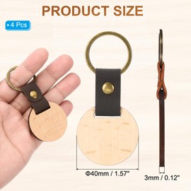 PATIKIL Round Wooden Keychain Blank, 4Pcs Unfinished Wooden Blanks Wood Key Chain Bulk for Pet Tags DIY Gift Crafts, Brown