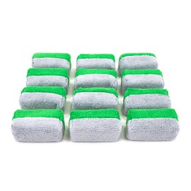 Autofiber Mini [Saver Applicator Terry] Ceramic Coating Applicator Sponge | 12 Pack | with Plastic Barrier to Reduce Product Waste. (Green/Gray)