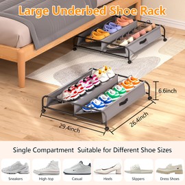 OFUSUY Under Bed Shoe Storage with Wheels, 2Pack Under Bed Storage Containers with Breathable Mesh Pockets, Under Shoe Rack Organizer Drawer Space Saving for Container Under the Bed, Sofa and Desk