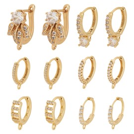 Craftdady 12pcs Clear Cubic Zirconia Hoop Earring 18K Gold Plated Leverback French Earring Hooks Ring Leaf Lever Backs Ear Wires CZ Stone Dangle Earrings 15-17 mm for DIY Jewelry Making