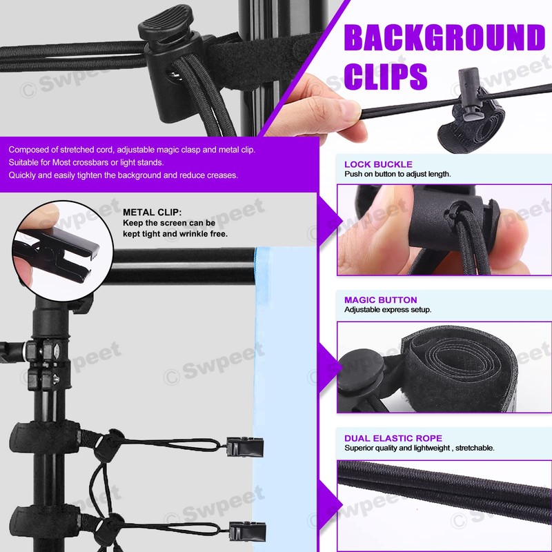Swpeet 22Pcs Photography Backdrop Support Kit, 10Pcs Curtain Rings with
