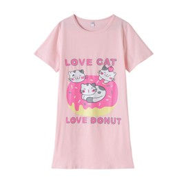 Vopmocld Big Girls' Cute Happy Cat Sleepwear Short Sleeve Summer Soft Nightgown Cute Donut Cats Funny Lounge Dress, Donut-Cat, 12