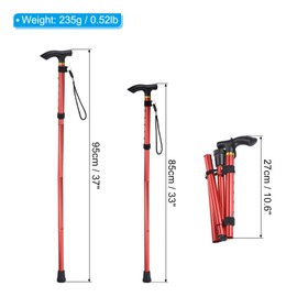 PATIKIL Trekking Poles, Collapsible Hiking Pole 33-37 Inch Telescopic Folding Cane Quick Lock Aluminum Alloy for Outdoor Hiking Walking Camping, Red