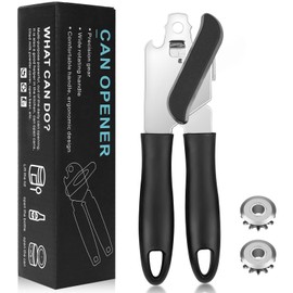 vsshe Can Opener Manual, Stainless Steel Can Opener, Comfortable Grip, Non-Slip, with Multifunctional Bottle Openers Comes Soft Grip Sharp Cutting Blade, Arthritis-Friendly, for Seniors, Work, Kitchen
