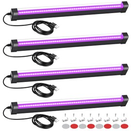 4 Pcs LED Black Light Bar, 15W 1.3ft USB Blacklight Strip Light for Glow Party, Magnetic Black Light Strip Tube, Portable LED Black Light for Fluorescent Tapestry Poster Body Paint Christmas Cabinet