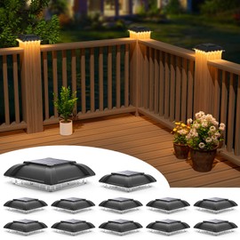 Solar Post Cap Lights Outdoor 12pack - Downward Lighting Waterproof Deck Fence Post Solar Lights for 4x4 Wooden/Vinyl Posts, Warm White Glow, Ideal for Deck Edges/Stair Railings/Porch/Backyard Fence