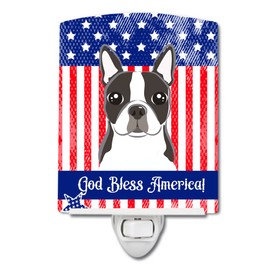 Caroline's Treasures BB2133CNL American Flag and Boston Terrier Ceramic Night Light Compact, UL-Certified, Ideal for Bedroom, Bathroom, Nursery, Hallway, Kitchen, 6x4x3, Multicolor