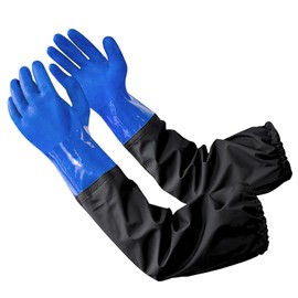 Long Pond Gloves, 26.77" Drain Gloves, Long Rubber Gloves, Waterproof Drain Cleaning Gloves Acid and Alkali Resistance Pond Cleaning Gloves, Full Arm Gloves for Aquarium and Pond Maintenance, Blue