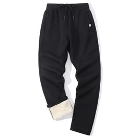 PEHMEA Fleece Lined Sweatpants for Men, Winter Warm Sherpa Joggers Lounge Pants with Pockets(11 Black (Open-Bottom)-S)
