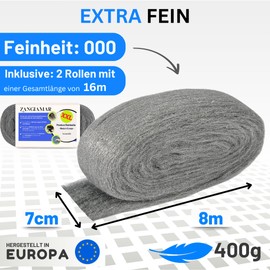 ZANGIAMAR Stahlwolle 000 | 16m | Mäuseabwehr | Stahlwolle gegen Mäuse & Ratten | Stopft Löcher und Risse in Haus & Garage | Unüberwindbare Barriere für Nager | Unempfindlich gegen Nagerbisse