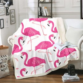 Homemissing Flamingo Fleece Throw Blanket Tropical Flamingo Sherpa Blanket for Kids Boys Girls Watercolor Rose Red Flamingo Plush Blanket Cute Animal for Sofa Bed,Single 50x60 Inch