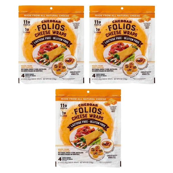 Folios 100% All Natural Cheese Wraps Cheddar 3 Pack