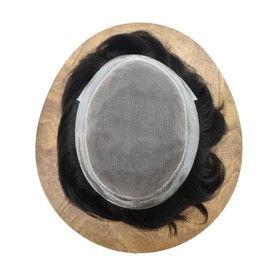 Toupee for Men Hair System Replacement Mens Toupee Hairpiece Fine Mono Human Hair Piece Unit for Men Poly Skin Around Monofilament Mens Wigs (7''x9'', #1B Off Black-120% Med-light to Medium Density)